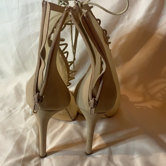 Lace-Up Suede Peep-toe Sheer Stilettos - Picture 2 of 5